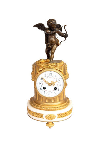 Louis XVI Style Cupid Patinated Bronze Clock