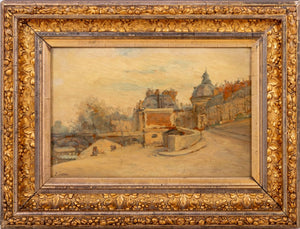 Remy Landeau Winter Street Scene Oil on Panel