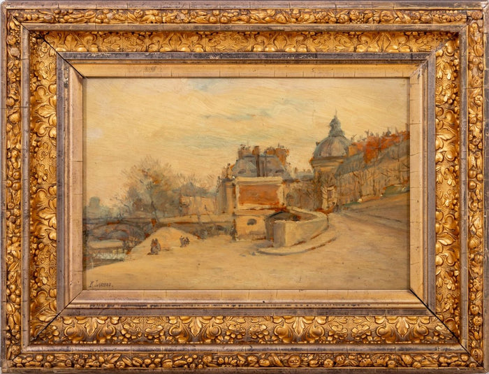 Remy Landeau Winter Street Scene Oil on Panel