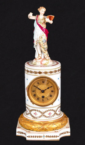 Louis XVI Style Sevres White Ground Figural Clock