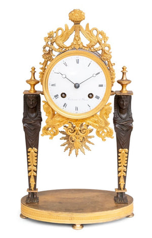 French Empire Ormolu and Patinated Bronze Clock