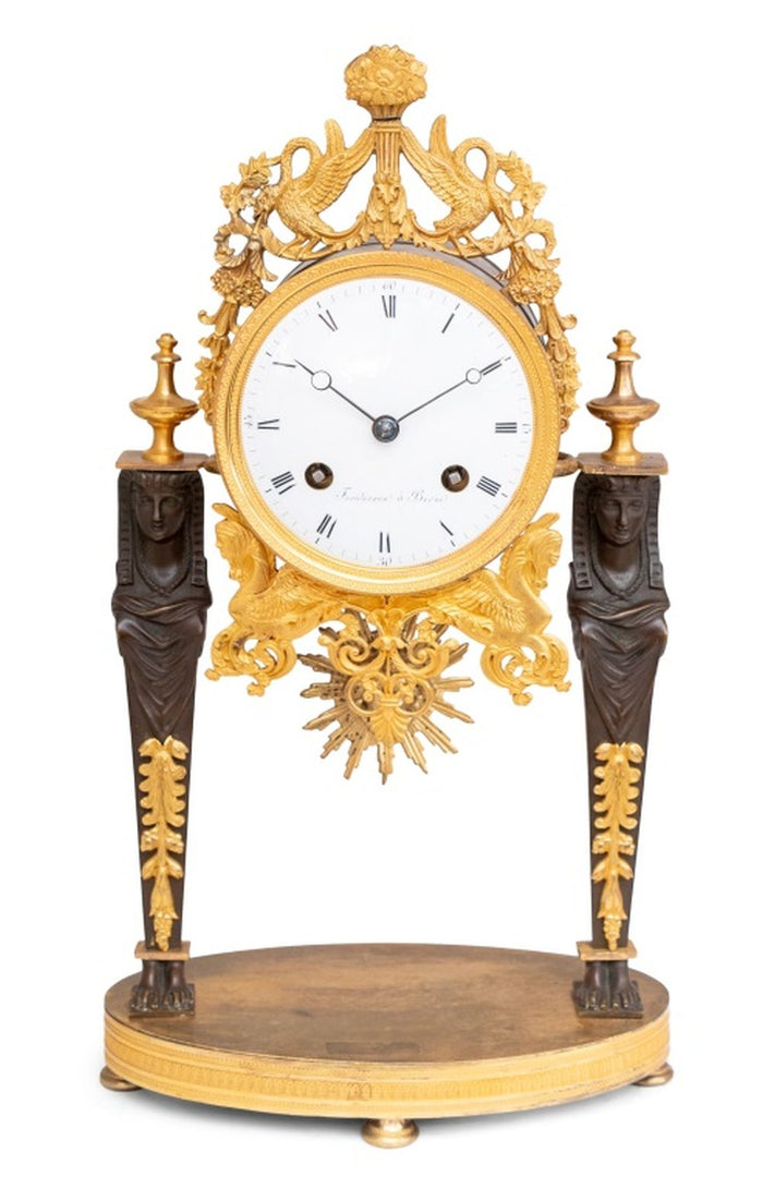 French Empire Ormolu and Patinated Bronze Clock