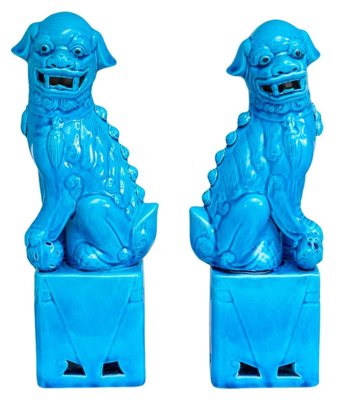 Chinese Turquoise Ground Porcelain Pho Dogs, Pair
