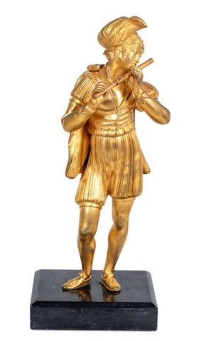French Flute Player Gilt Bronze Figure