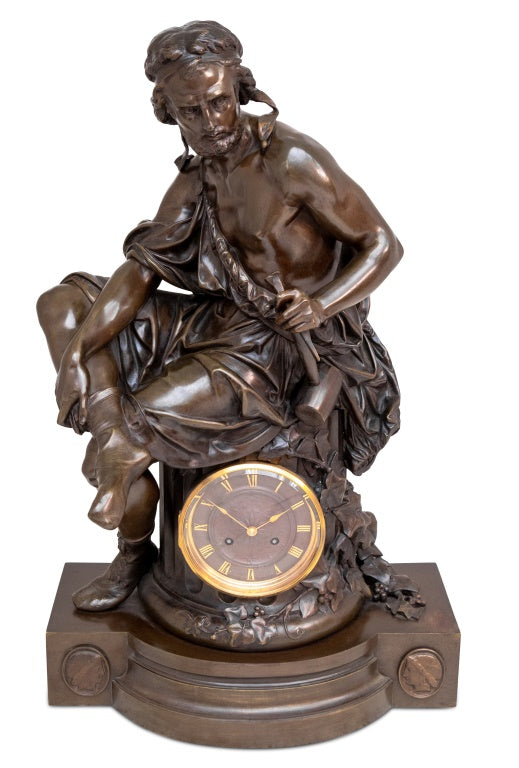 A. Carrier "Hephaestus" Patinated Bronze Clock