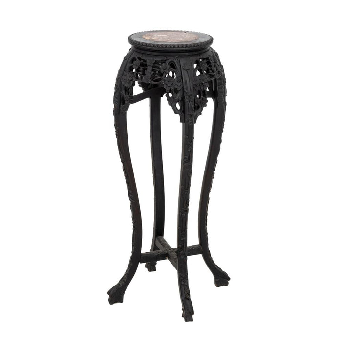 Chinese Hardwood and Marble Pedestal Table