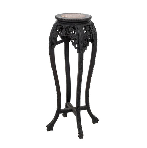 Chinese Hardwood and Marble Pedestal Table