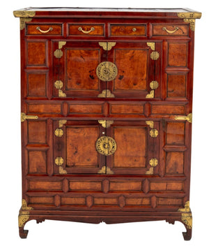 Korean Brass Mounted Elm Chest on Chest