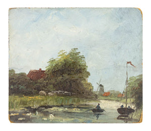 Dutch School River Landscape Oil on Panel