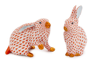 Herend Fishnet Porcelain Rabbit Figurines, 2