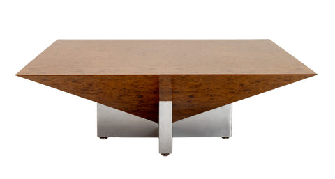 Vladimir Kagan Attr. Burlwood & Chrome Low Table