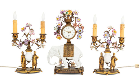 J.E. Caldwell Bronze & Porcelain Clock Set, 3