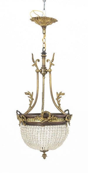 Italian Brass Drop Crystal Basket Chandelier