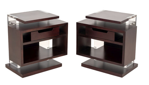 Modern Mahogany and Acrylic End Tables, Pair