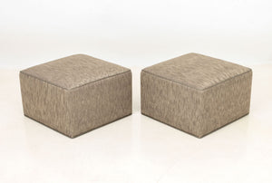 Modern Gray Upholstered Ottomans, Pair