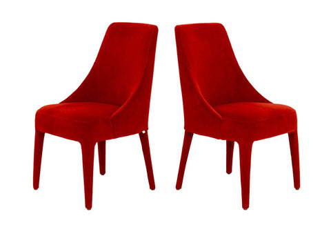 Maxalto Red Mohair Upholstered Chairs, Pair