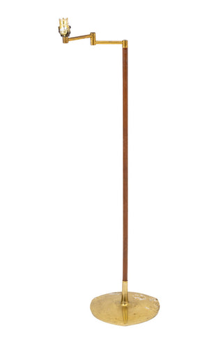 Modern Brass and Walnut Swing Arm Floor Lamp