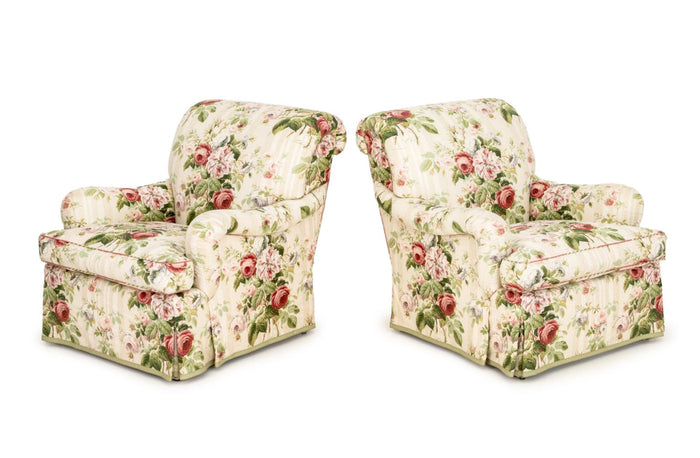 Edward Ferrell Ltd. Floral Chintz Armchairs, Pair