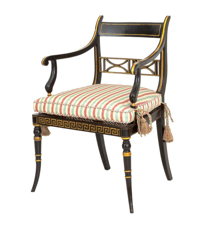 Regency Ebonized and Gilt Armchair, 19th C.