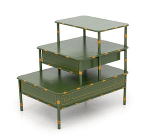 Green Lacquered Three-Tier Bedside Table