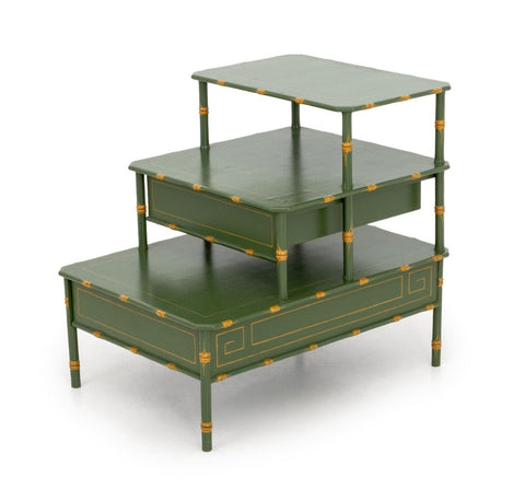 Green Lacquered Three-Tier Bedside Table