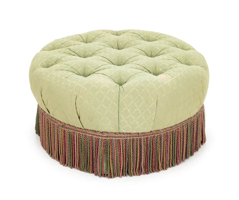 Green Upholstered Button-Tufted Ottoman