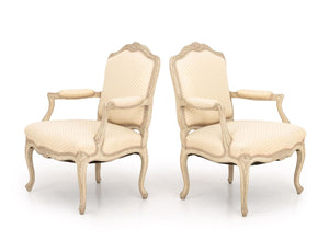 Louis XV Style White Painted Fauteuils, Pair
