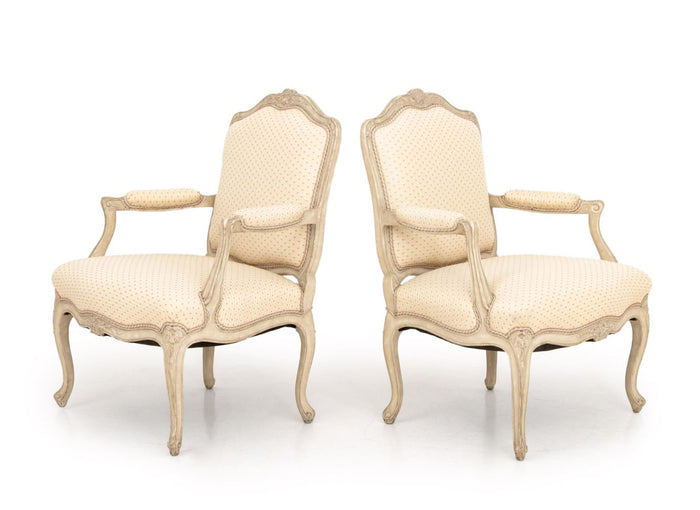 Louis XV Style White Painted Fauteuils, Pair