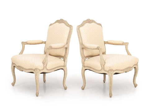 Louis XV Style White Painted Fauteuils, Pair