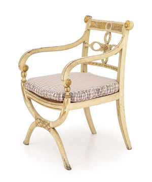 Regency White and Gilt Painted Caned Armchair