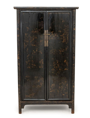 Chinese Black Lacquered Two-Door Armoire, 19th C.