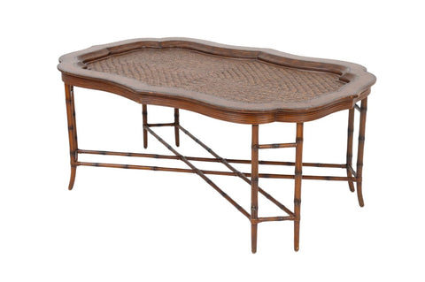 Maitland Smith Rattan and Leather Top Coffee Table