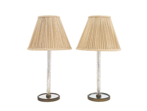 Art Deco Etched Glass Column Table Lamps, Pair