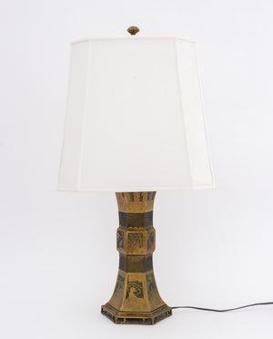 Chinese Figural Motif Brass Lamp
