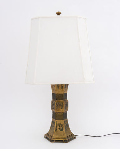 Chinese Figural Motif Brass Lamp