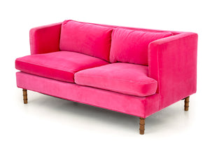 Contemporary Hot Pink Velvet Upholstered Loveseat