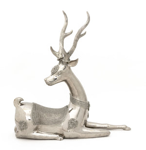 Thai Recumbent Deer Nickel Plate Sculpture