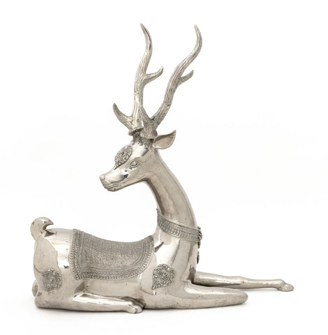 Thai Recumbent Deer Nickel Plate Sculpture