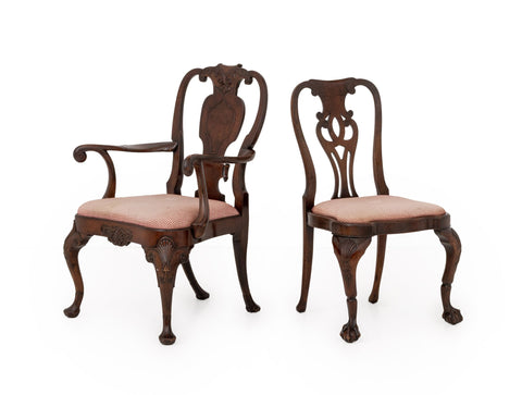 Queen Anne Style Mahogany Chairs, Associated Pair