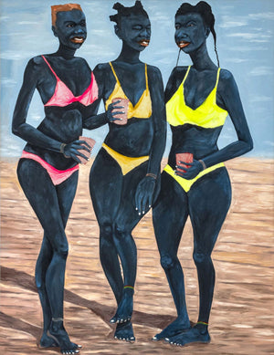 Adjei Tawiah Three Women in Bikinis Mixed Media