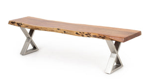Live Edge Wood Bench with X-Form Legs