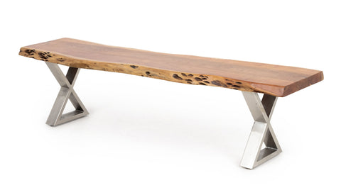 Live Edge Wood Bench with X-Form Legs