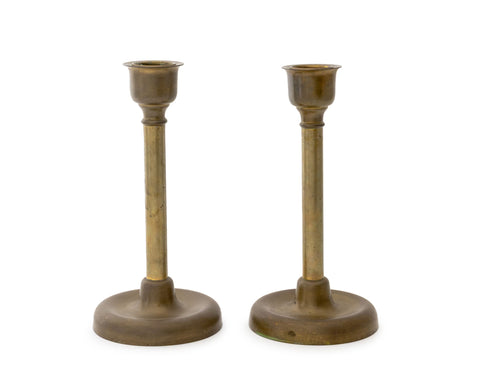 Russian Empire Brass Candlesticks, Pair