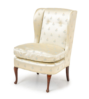 Floral Silk Upholstered Wingback Slipper Chair