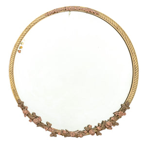 Floral Motif Painted Carved Wood Circular Mirror