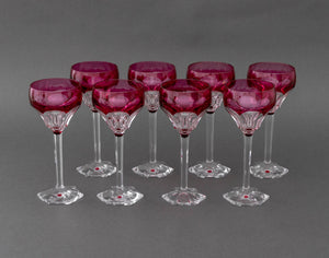 Val St. Lambert Red Cut Crystal Wine Glasses, 8