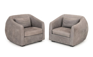 Modern Style Gray Suede Tub Chairs, Pair