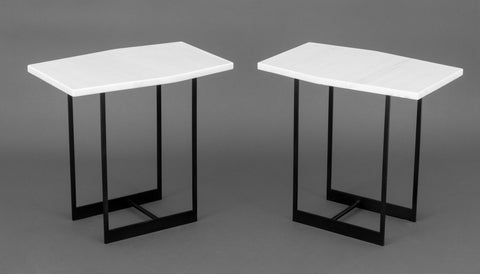 Contemporary White Marble Top Side Tables, Pair