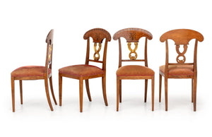 Russian Style Birch & Parcel Gilt Dining Chairs, 4