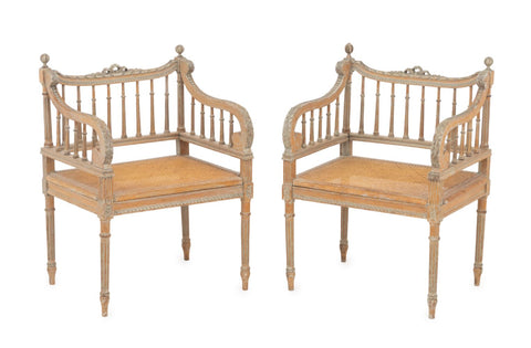 Louis XVI Style Walnut Armchairs, 19th C., Pair